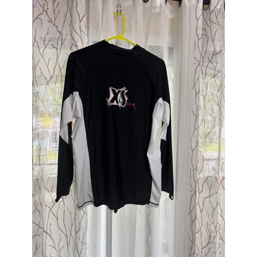 XS Scuba Mens XL Long Sleeve Rash Guard Black White Colorblock Swim Shirt